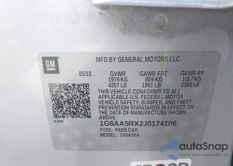 2018 Cadillac Ats Standard из США, поврежденный, VIN 1G6AA5RX2J0174106